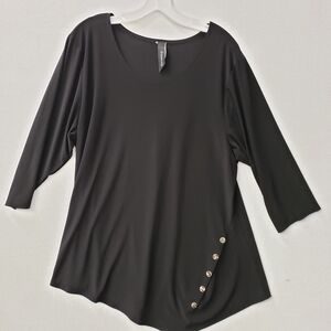 Curvesque Top Womens XL Black Asymmetrical Stretch Comfort Easy Care 3/4 Sleeve